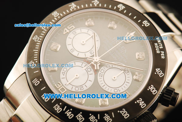 Rolex Daytona Chronograph Swiss Valjoux 7750 Automatic Movement Steel Case with Diamond Markers and Black Bezel - Click Image to Close
